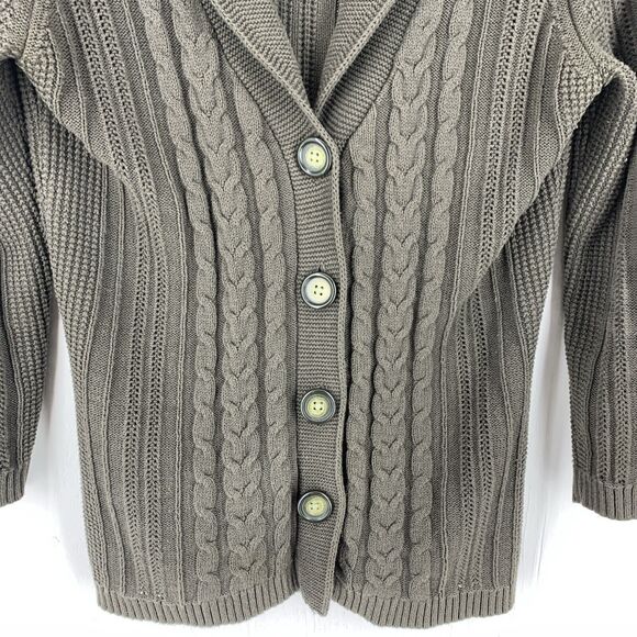 Eddie Bauer Womens Small Cardigan Sweater Fisherman Shawl Collar Cable Knit FLAW - Picture 2 of 8